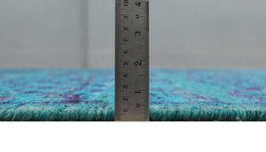 Hand Knotted Teal Blue and Violet Modern Contemporary Southwestern Tribal Trellis Recycled Silk Area Rug