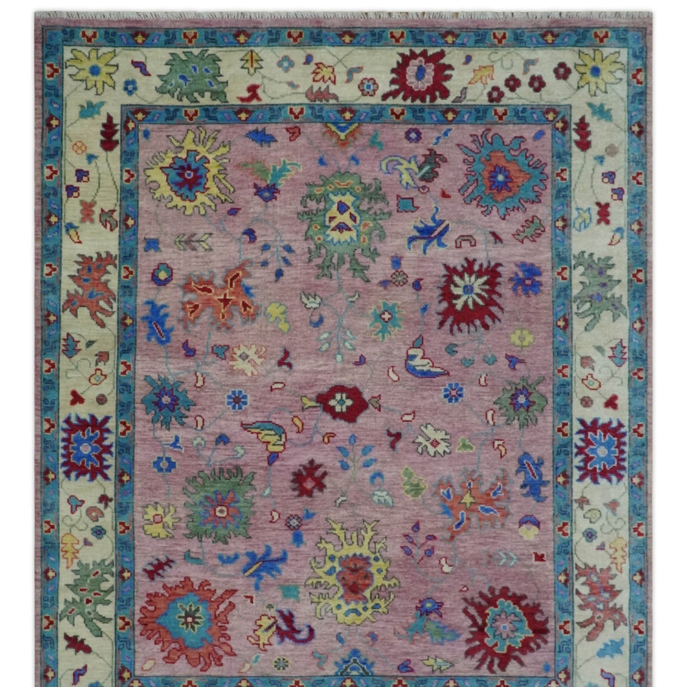 8x10 and 9x12 Wool Traditional Pink, Beige and Blue Vibrant Colorful Hand knotted Oushak Area Rug