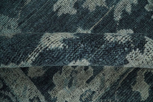 Antique Floral Distressed finished Hand Knotted Dark Teal and Beige Custom Made wool Area Rug
