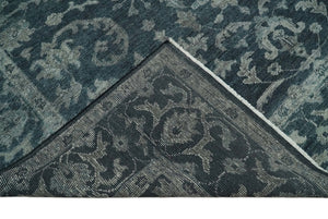 Antique Floral Distressed finished Hand Knotted Dark Teal and Beige Custom Made wool Area Rug