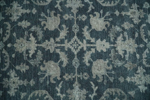 Antique Floral Distressed finished Hand Knotted Dark Teal and Beige Custom Made wool Area Rug