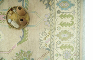 8x10 Beige and Green Hand Knotted Traditional Oriental Oushak wool area rug