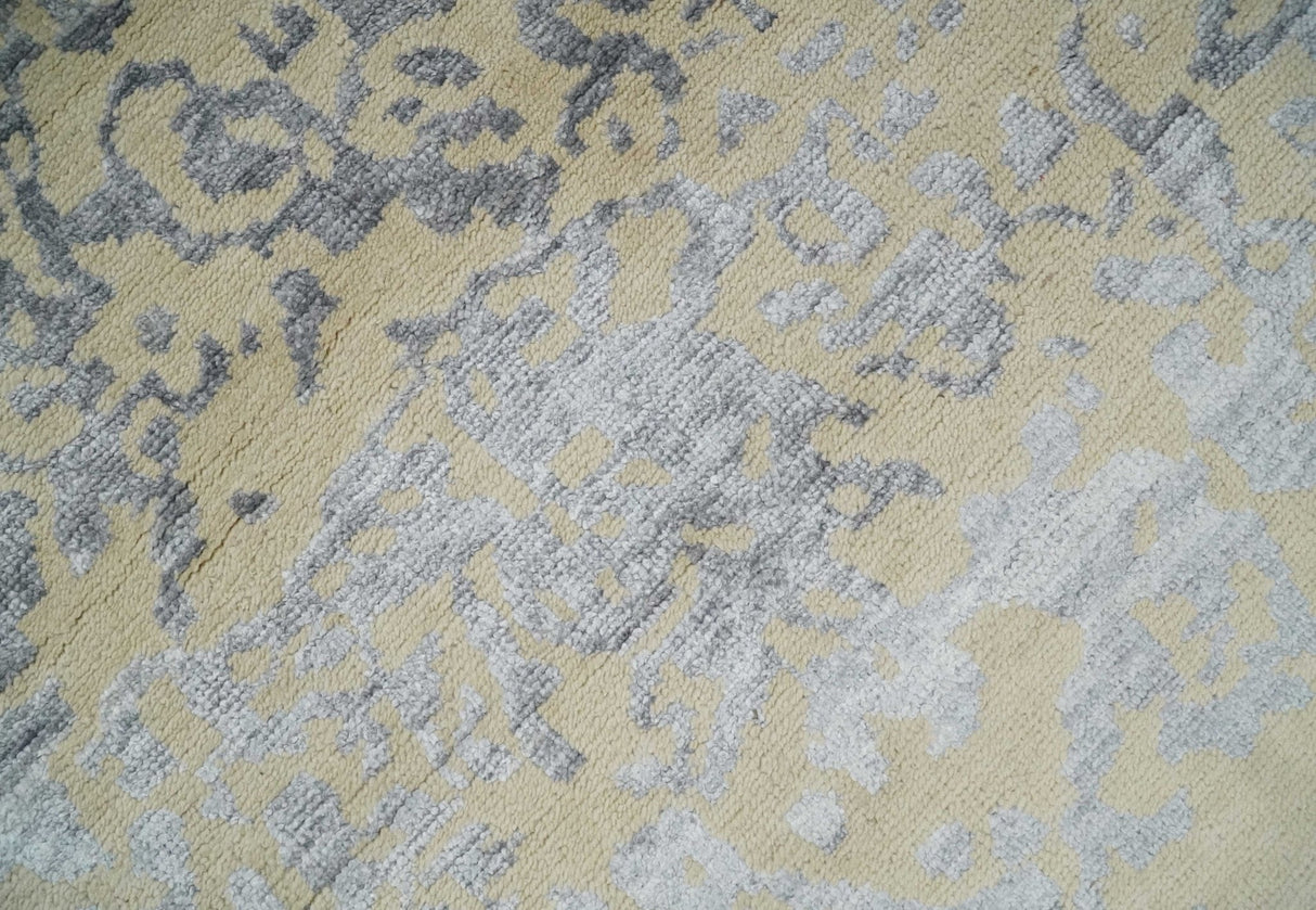 8x10 Beige, Charcoal and Silver Traditional Medallion Hand Knotted Wool and Bamboo Silk Area Rug