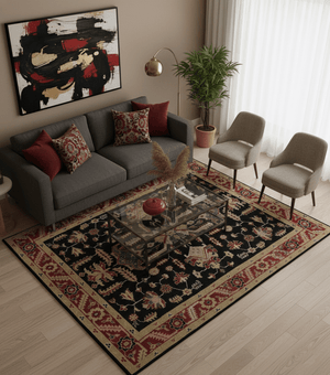 8x10 Black, Rust, and Olive Traditional Oriental Hand Knotted Wool Area Rug