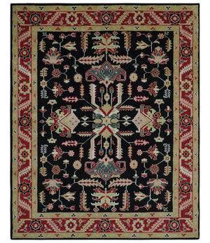8x10 Black, Rust, and Olive Traditional Oriental Hand Knotted Wool Area Rug