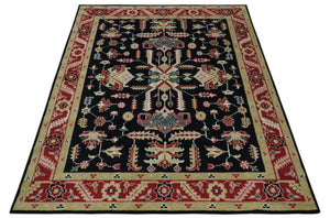 8x10 Black, Rust, and Olive Traditional Oriental Hand Knotted Wool Area Rug