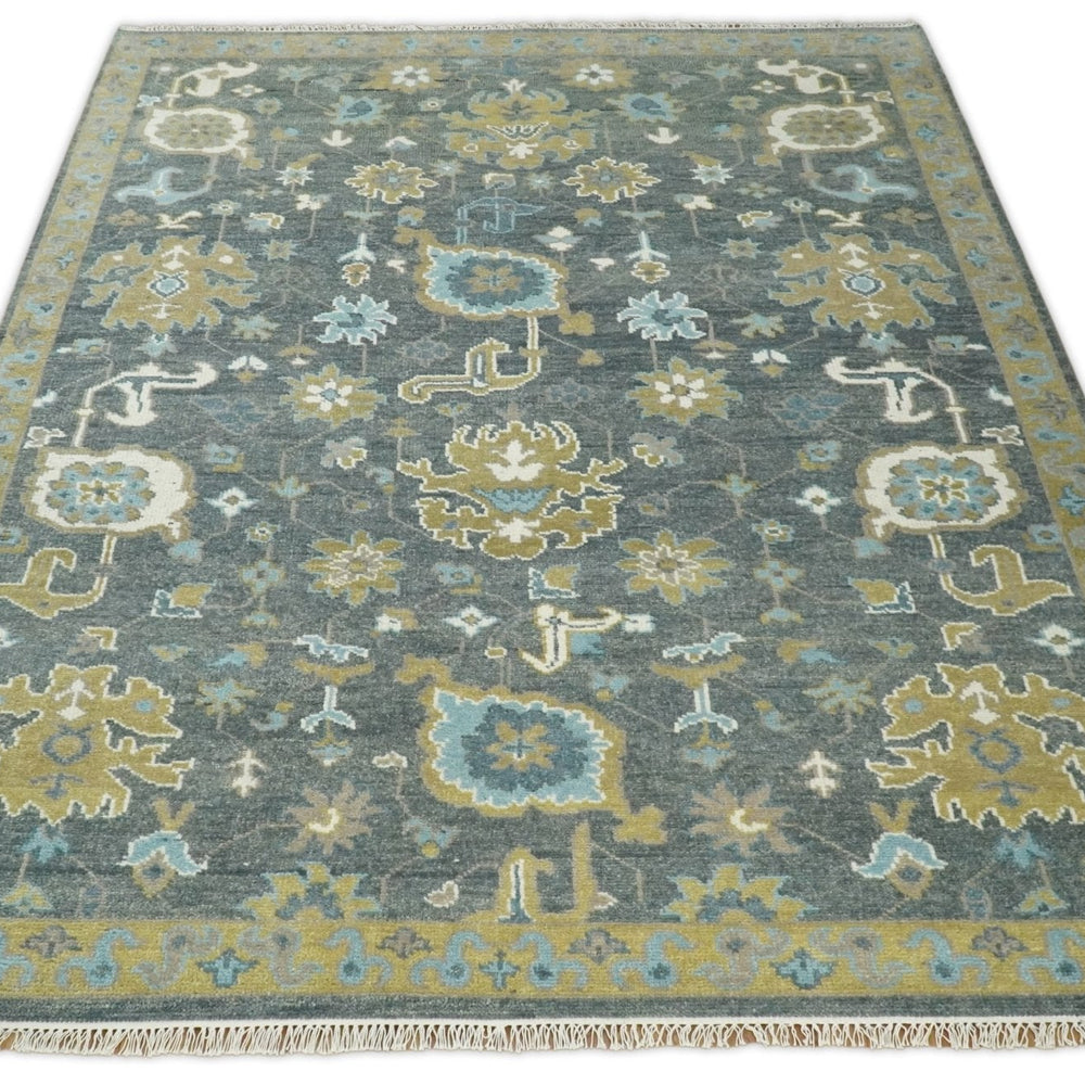 8x10 Beige and Gray Traditional Oushak Hand knotted Oushak Wool Area Rug