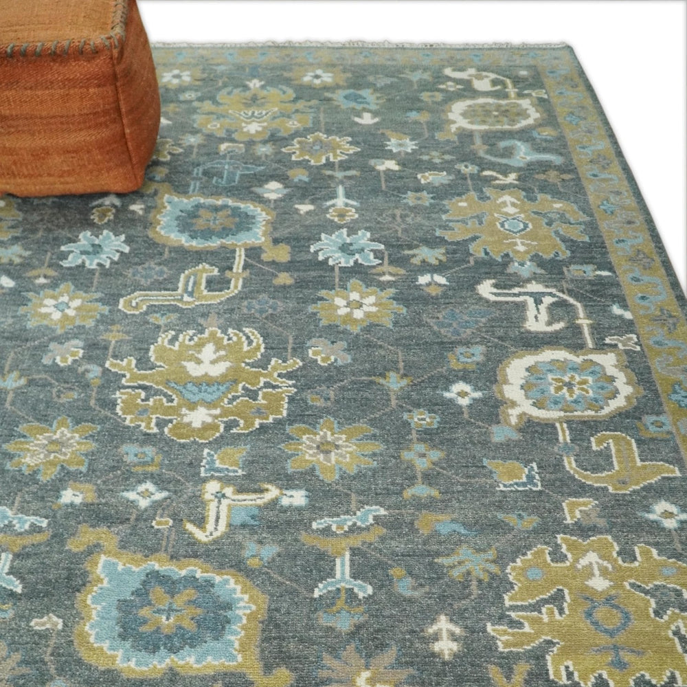 8x10 Beige and Gray Traditional Oushak Hand knotted Oushak Wool Area Rug