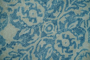 8x10 Blue and Camel Distressed Finish Low Pile Traditional Hand Knotted Wool Rug