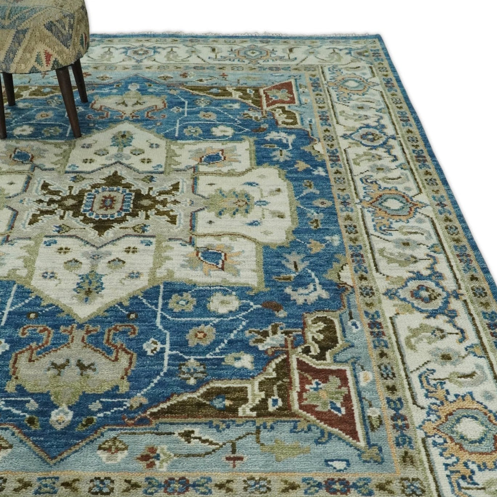 Blue and Ivory Traditional Persian Design Hand knotted Wool Area Rug