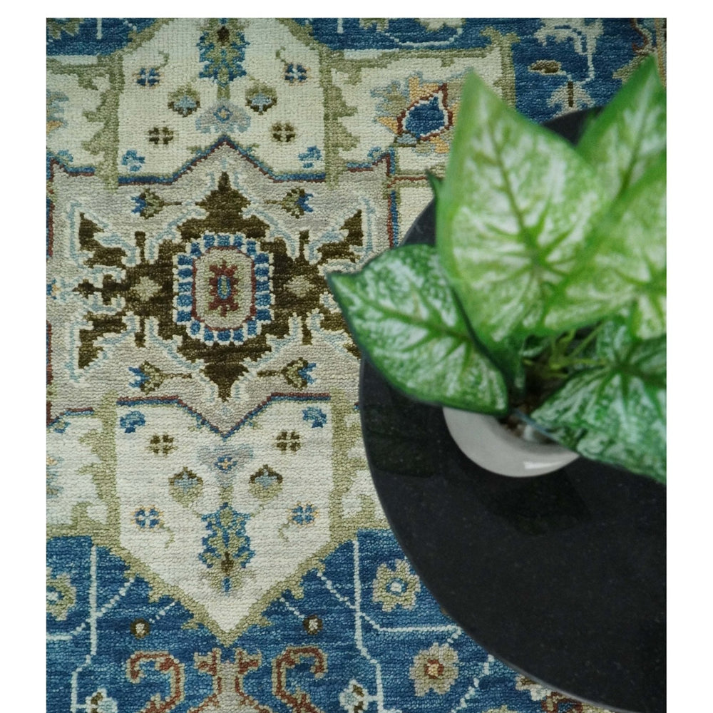 Blue and Ivory Traditional Persian Design Hand knotted Wool Area Rug