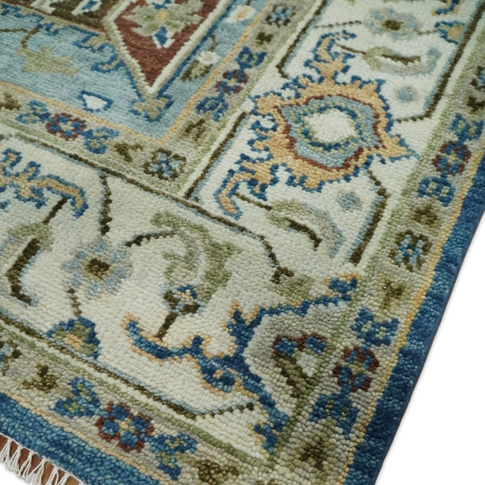 Blue and Ivory Traditional Persian Design Hand knotted Wool Area Rug