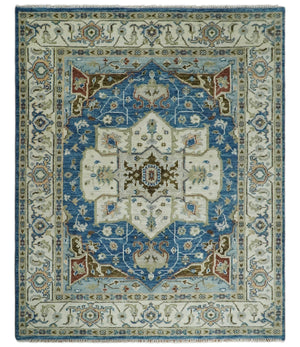 Blue and Ivory Traditional Persian Design Hand knotted Wool Area Rug
