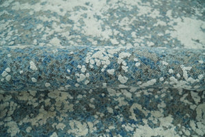 Beige and Teal Modern Abstract Wool Hand Knotted 8x10 Area Rug