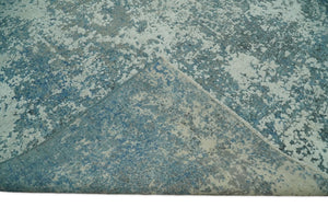 Beige and Teal Modern Abstract Wool Hand Knotted 8x10 Area Rug
