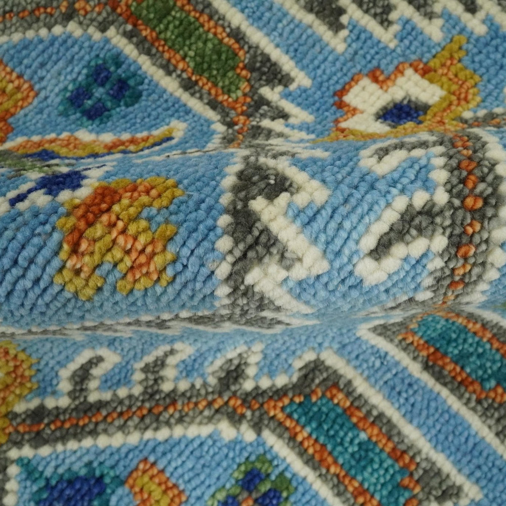 Blue, Brown and Beige Hand Knotted Wool Antique Vintage Style wool Area Rug