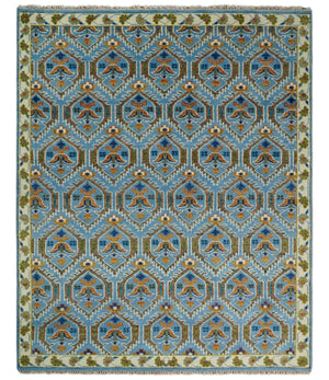Blue, Brown and Beige Hand Knotted Wool Antique Vintage Style wool Area Rug