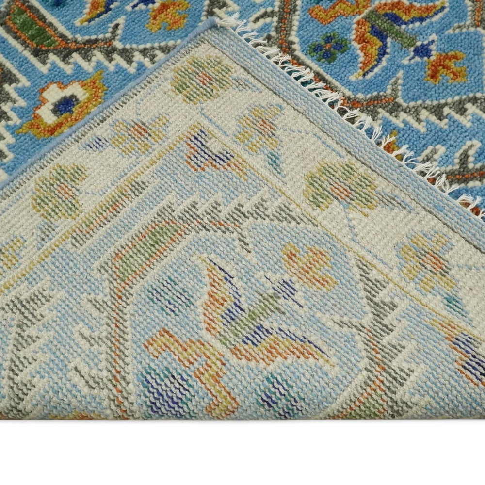 Blue, Brown and Beige Hand Knotted Wool Antique Vintage Style wool Area Rug