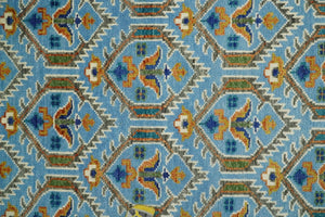 Blue, Brown and Beige Hand Knotted Wool Antique Vintage Style wool Area Rug