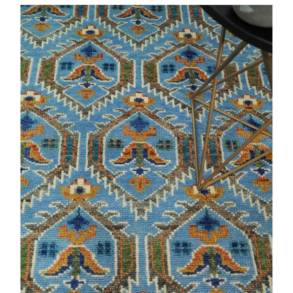Blue, Brown and Beige Hand Knotted Wool Antique Vintage Style wool Area Rug