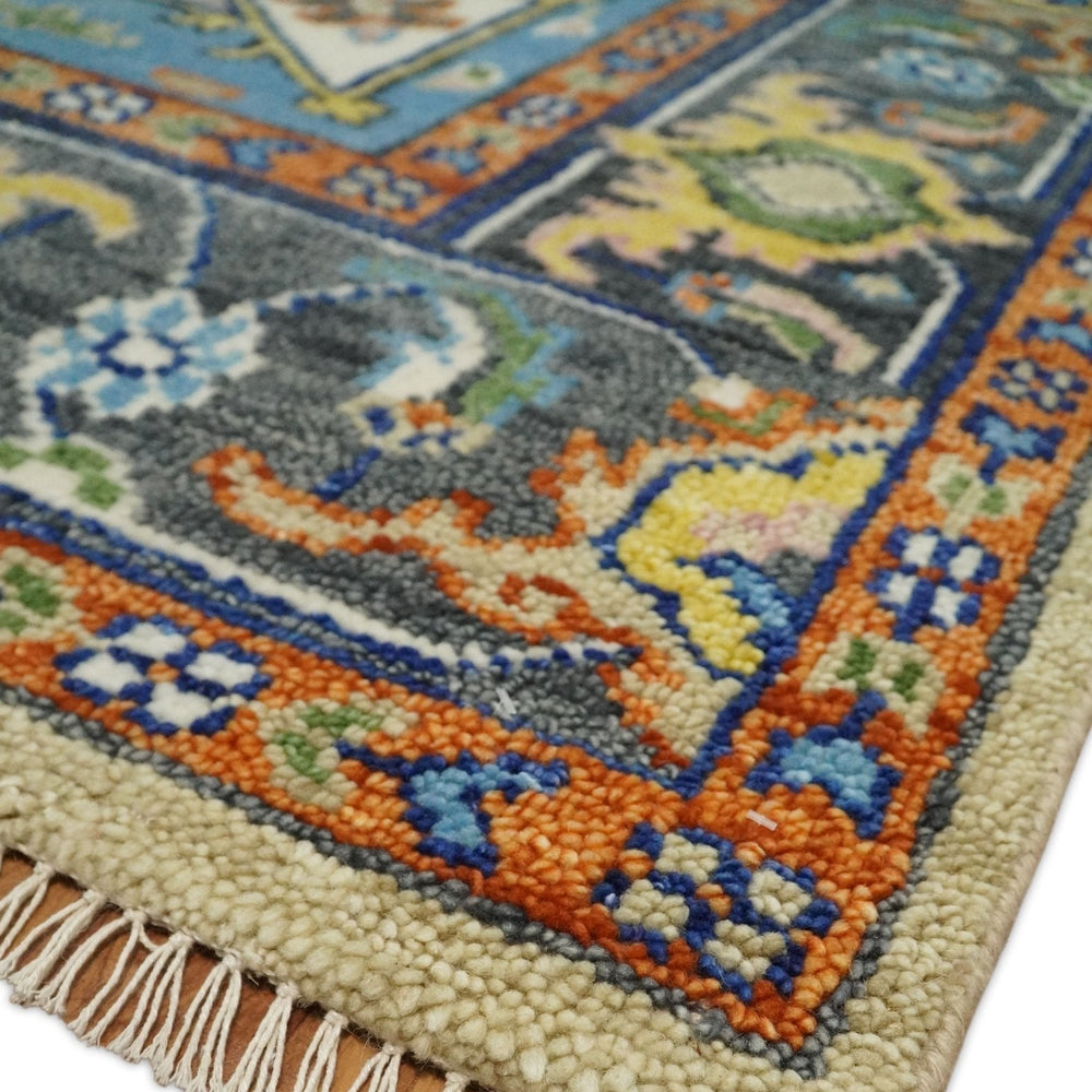 Ivory, Beige, Blue and Charcoal Traditional Heriz Hand Knotted Multi Size wool Area Rug