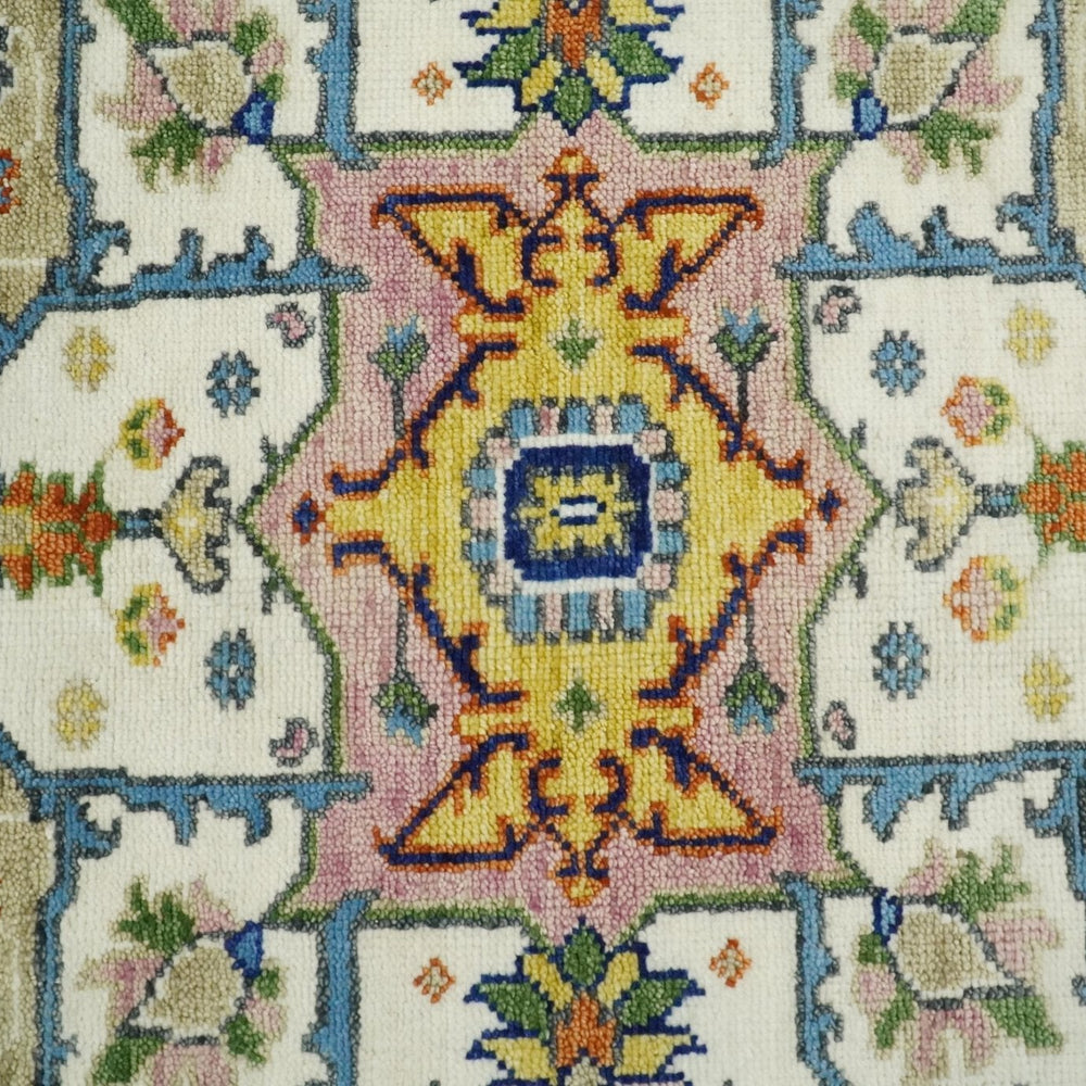 Ivory, Beige, Blue and Charcoal Traditional Heriz Hand Knotted Multi Size wool Area Rug