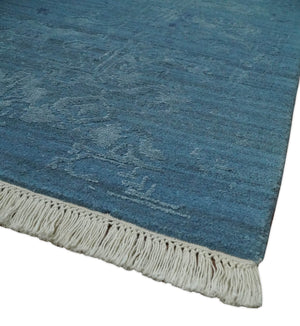8x10 Blue Gray, Violet and Silver Traditional Handmade Wool and Art Silk Area Rug