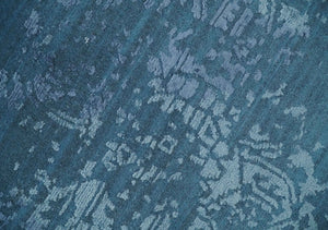 8x10 Blue Gray, Violet and Silver Traditional Handmade Wool and Art Silk Area Rug