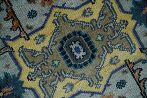 8x10 Blue, Silver and Beige Hand Knotted Traditional Heriz Serapi Wool Area Rug