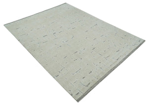 8x10 carved pattern Beige and Gray hand knotted wool rug