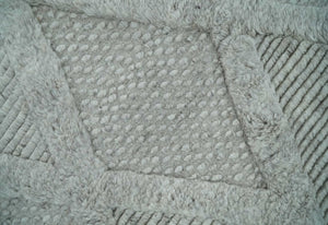 8x10 carved Texture Silver and Charcoal Geometrical hand knotted wool Area rug