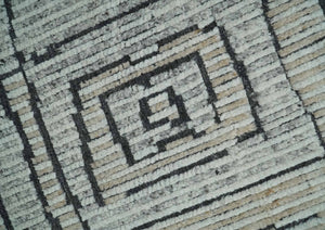 8x10 Contemporary Stripes pattern Beige, Silver and Charcoal Hand knotted wool Area Rug
