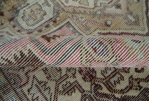 8x10 Distressed Low Pile Hand knotted Beige, Peach and Silver Wool Area Rug