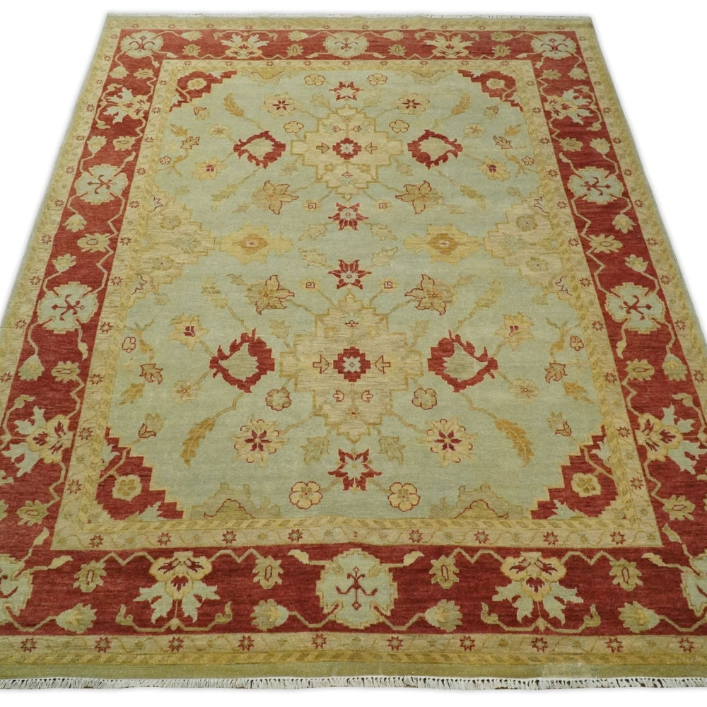 8x10 Fine Hand Knotted Beige and Rust Traditional Vintage Persian Antique Wool Rug