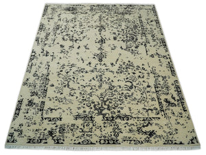 8x10 Fine Hand Knotted Beige and Black Traditional Vintage Persian Antique Wool Rug