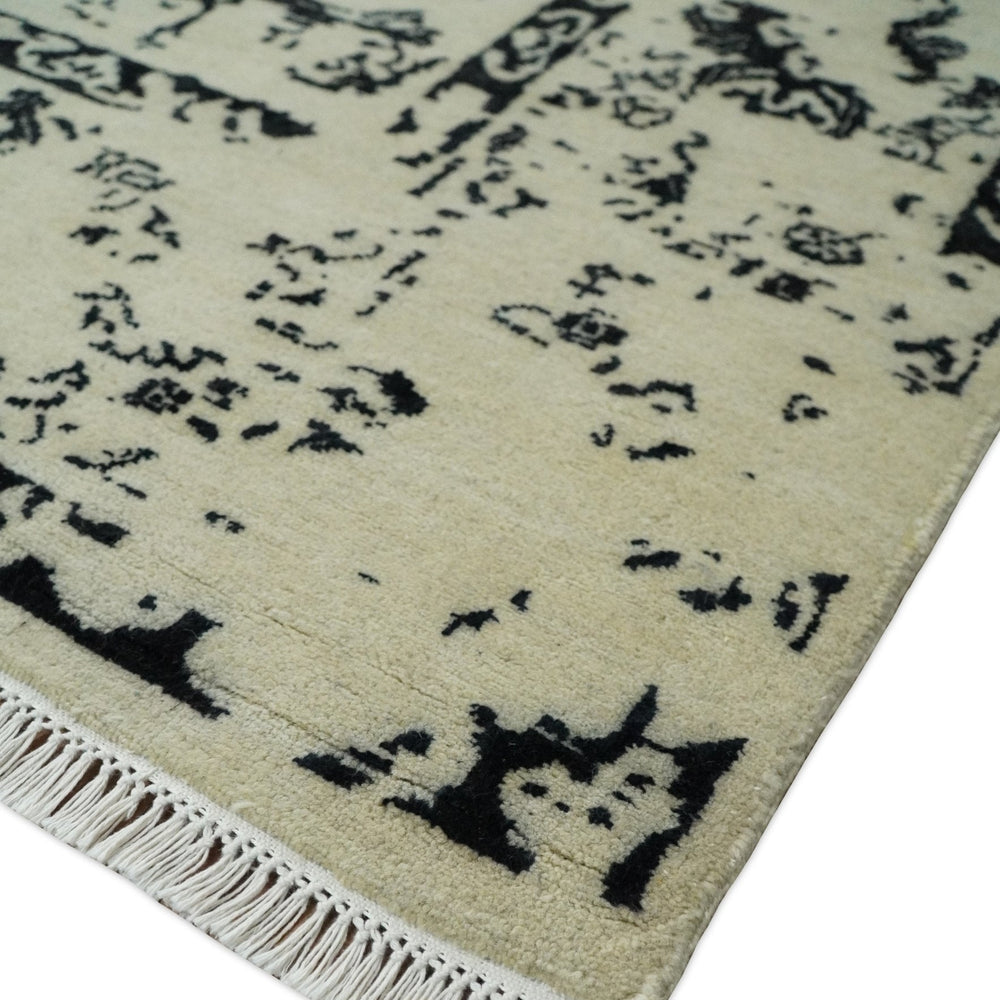 8x10 Fine Hand Knotted Beige and Black Traditional Vintage Persian Antique Wool Rug