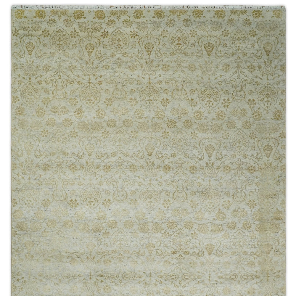 8x10 Fine Hand Knotted Beige and Gold Traditional Vintage Persian Style Antique Silk Rug