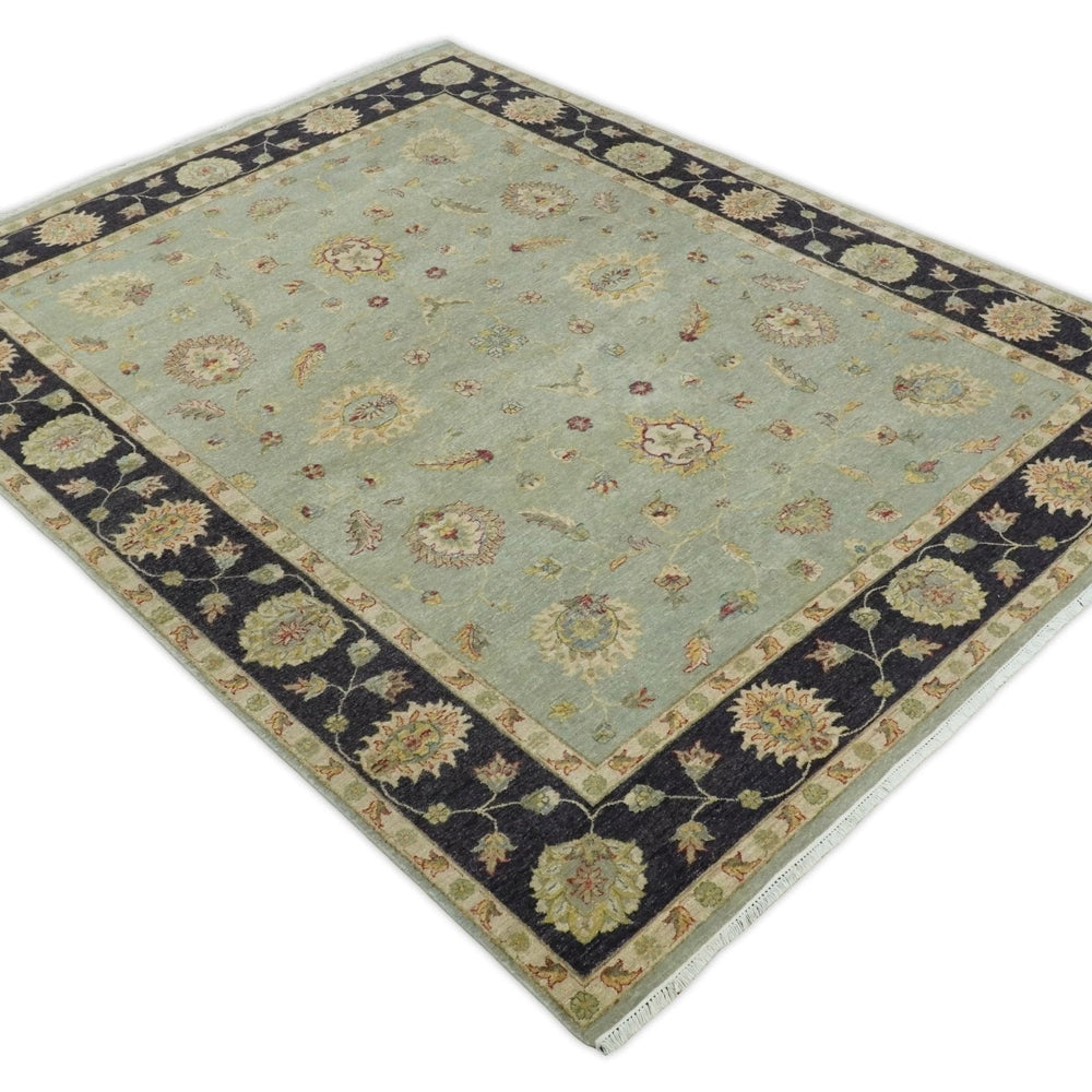 8x10 Fine Hand Knotted Silver and Black Antique Traditional Vintage Persian Wool Rug