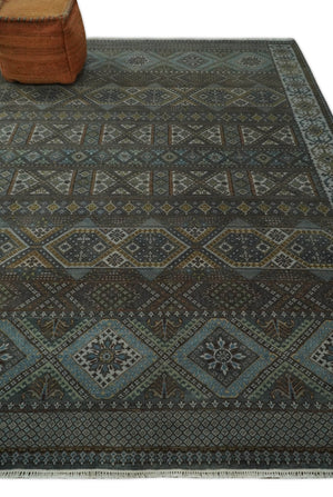 8x10 Fine Hand Knotted Brown and Blue Southwestern Traditional Antique Area Rug