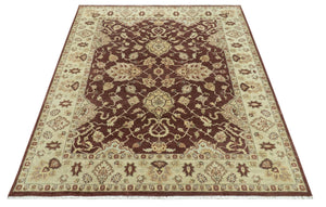 8X10 Fine Hand Knotted Rust And Gold Traditional Design Wool Rug
