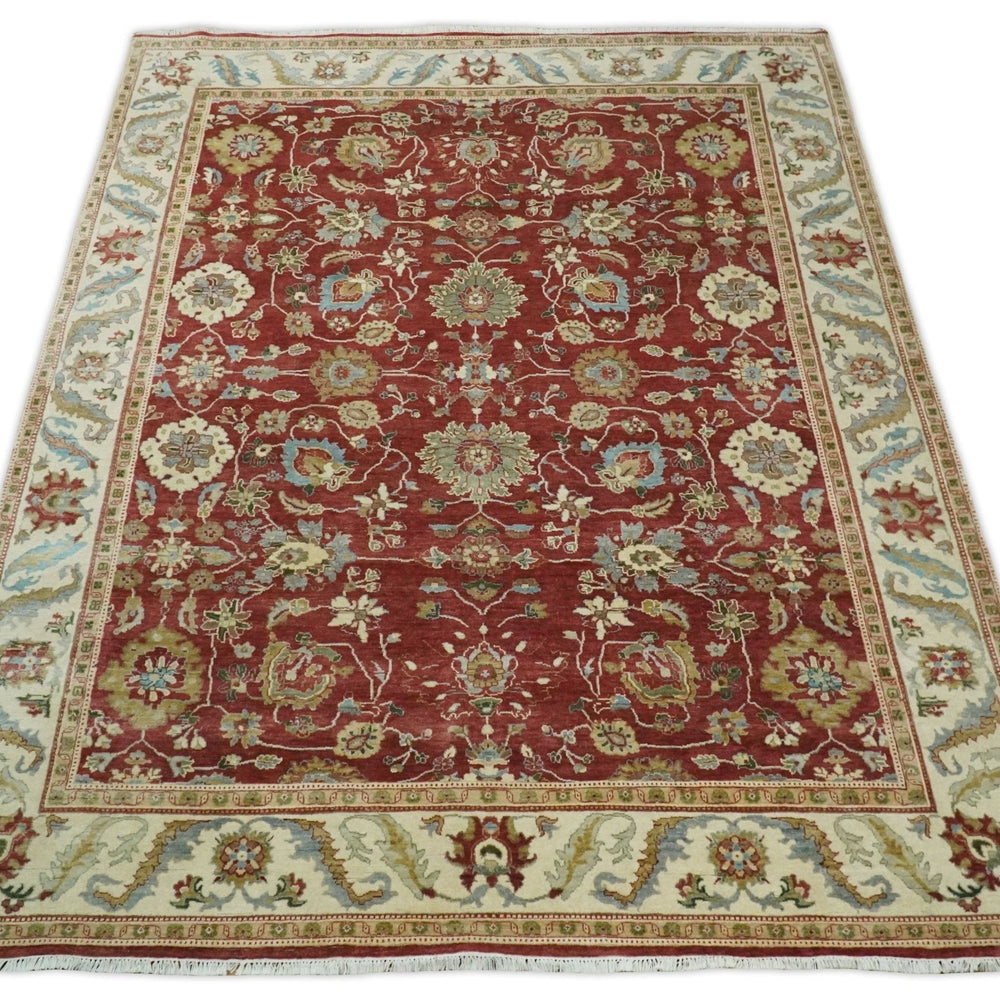8x10 Fine Hand Knotted Rust and Ivory Traditional Persian Style Antique Wool Rug
