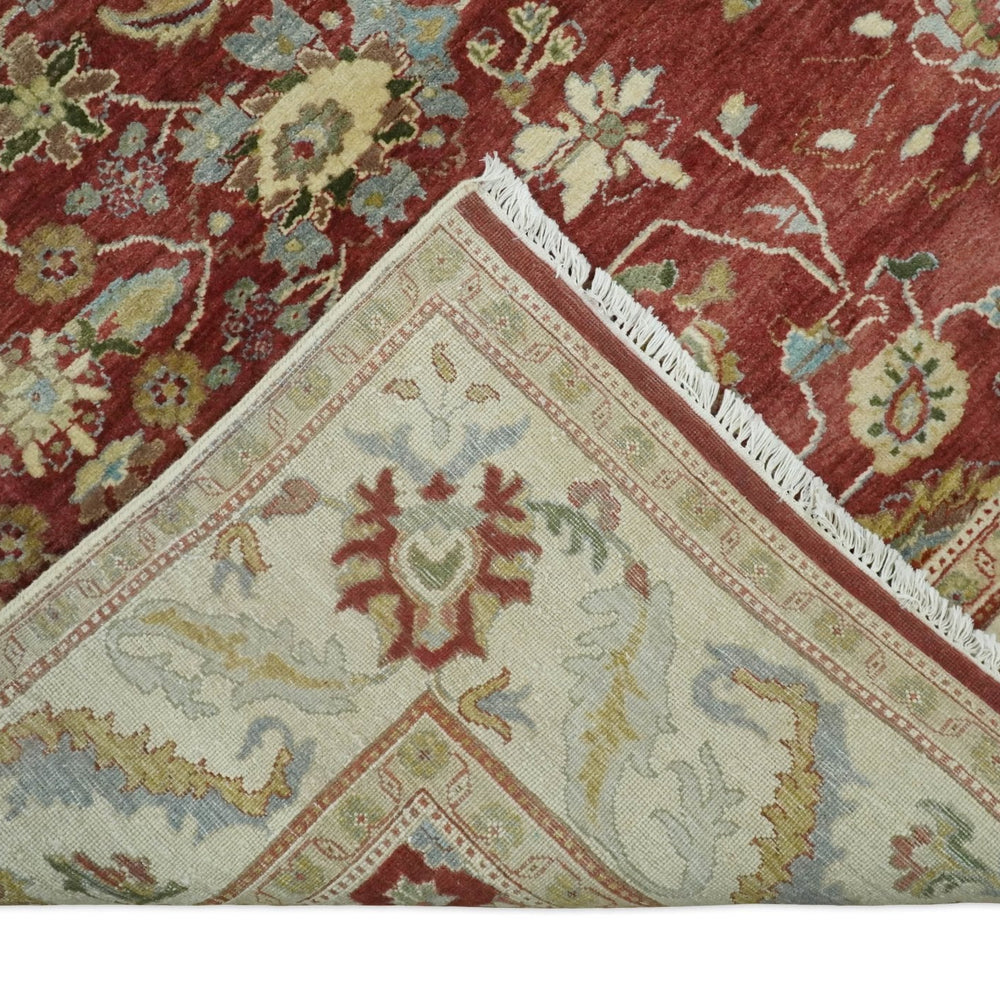 8x10 Fine Hand Knotted Rust and Ivory Traditional Persian Style Antique Wool Rug