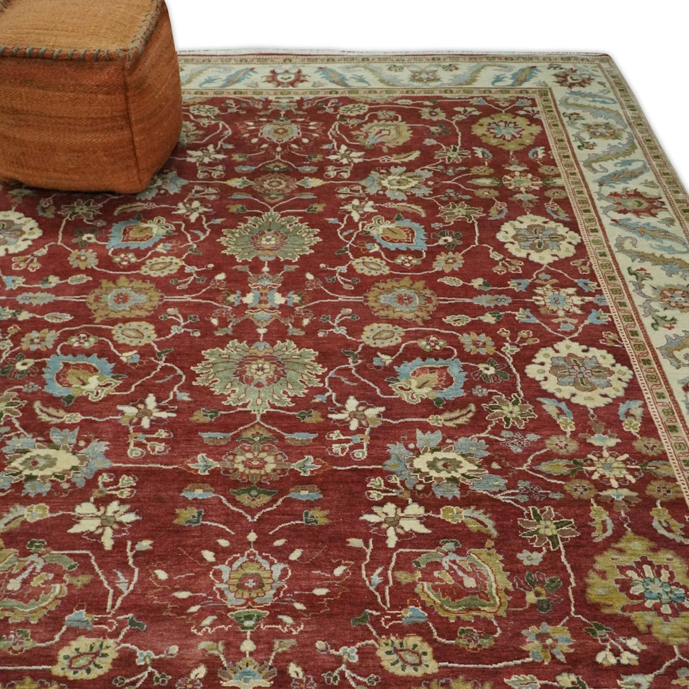 8x10 Fine Hand Knotted Rust and Ivory Traditional Persian Style Antique Wool Rug