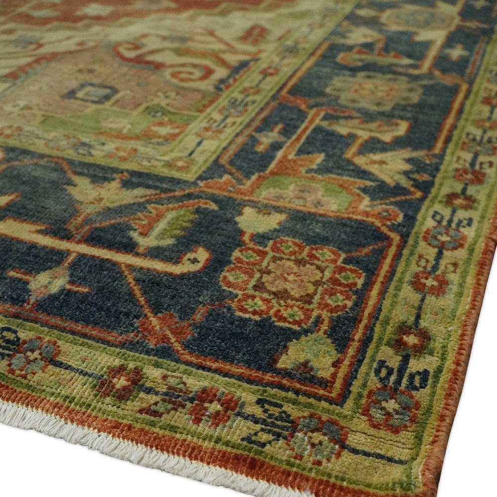8x10 Gold, Rust and Charcoal Heriz Serapi Traditional Vintage Turkish Style Antique Look Hand Knotted Wool Area Rug | N361810