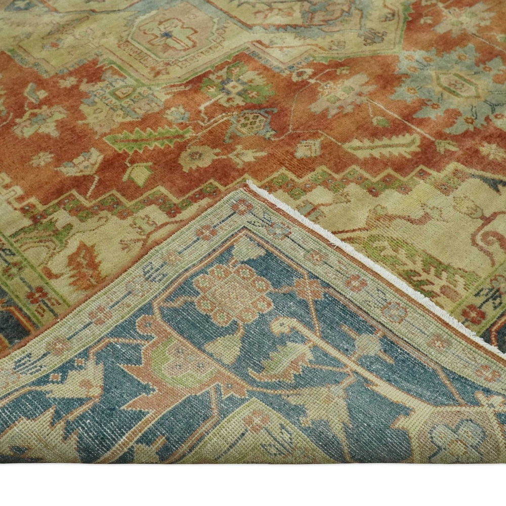 8x10 Gold, Rust and Charcoal Heriz Serapi Traditional Vintage Turkish Style Antique Look Hand Knotted Wool Area Rug | N361810