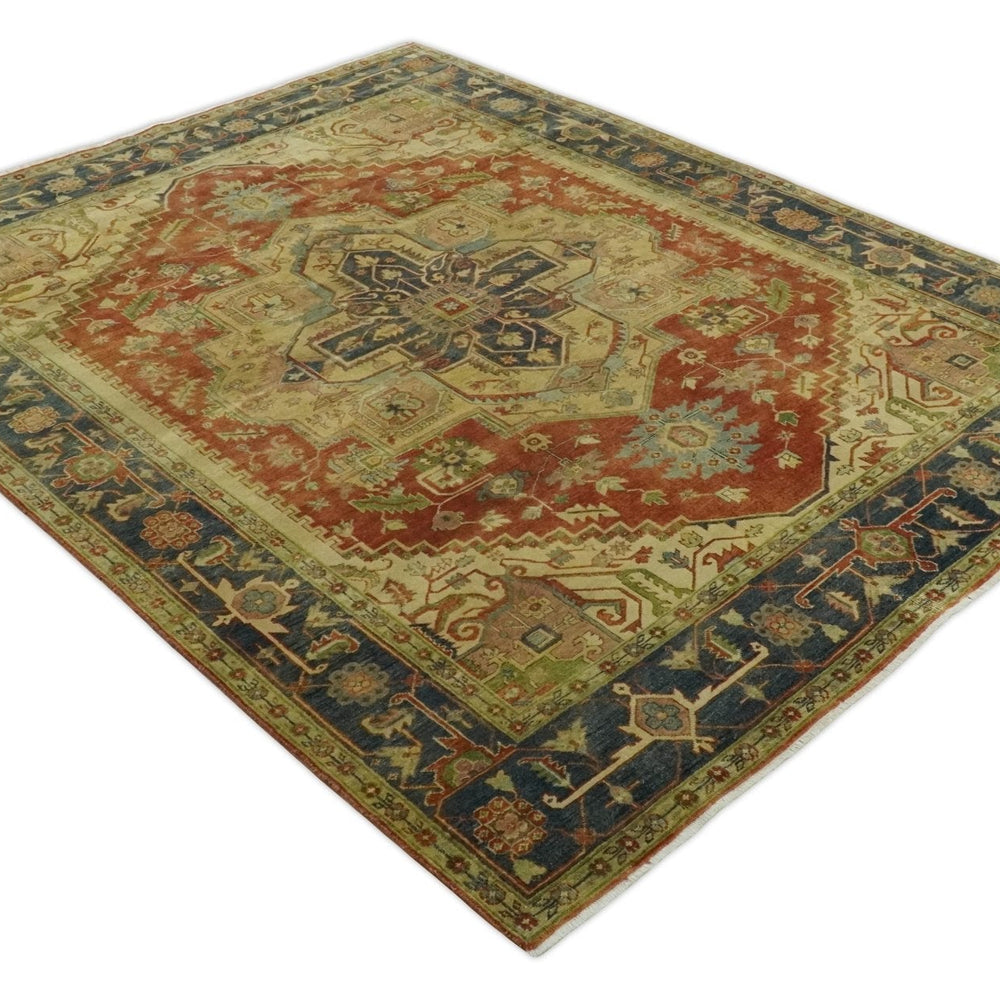 8x10 Gold, Rust and Charcoal Heriz Serapi Traditional Vintage Turkish Style Antique Look Hand Knotted Wool Area Rug | N361810