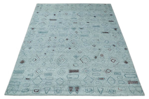 8x10 Gray and Silver Geometrical Pattern Handmade Wool Area Rug