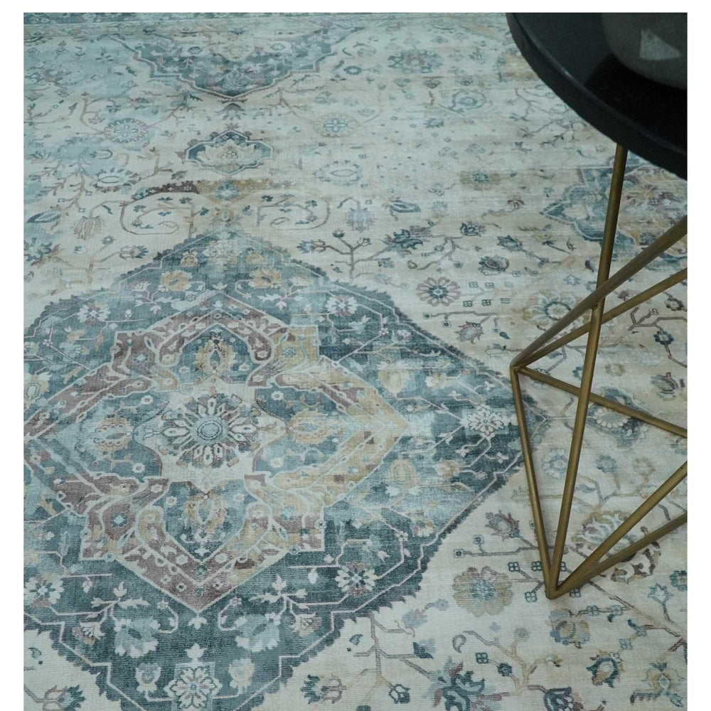 8x10 Gray, Beige and Brown Traditional Vintage Style Hand Tufted Art Silk Area Rug