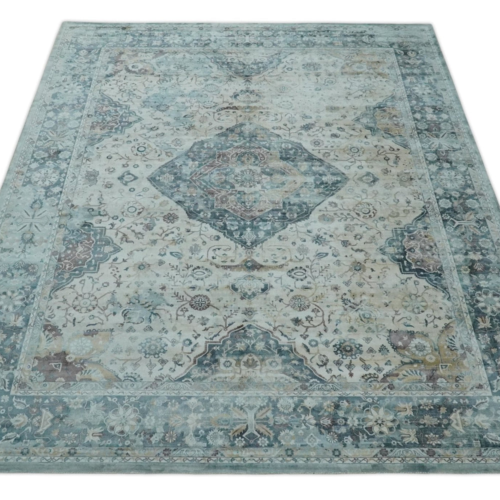 8x10 Gray, Beige and Brown Traditional Vintage Style Hand Tufted Art Silk Area Rug
