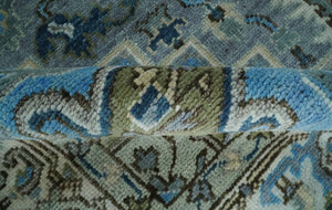 8x10 Gray, Ivory, Moss Green and Blue Hand Knotted Traditional Heriz Wool Area Rug
